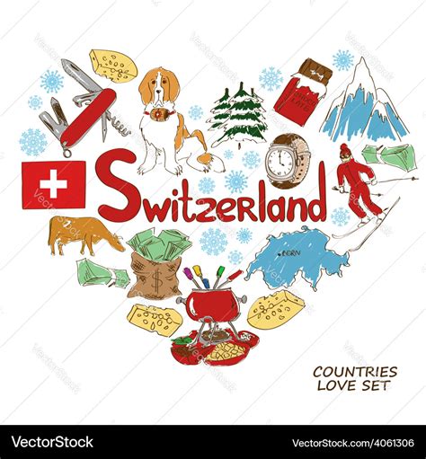 Symbols Switzerland In Heart Shape Concept Vector Image