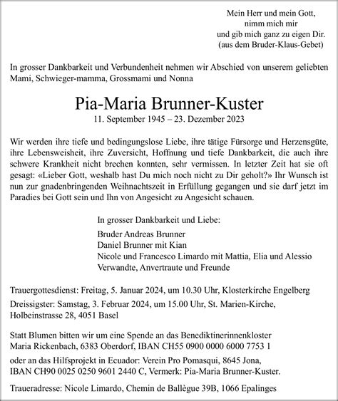 Pia Maria Brunner Kuster Hommages