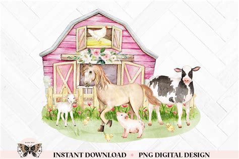 Pink Farm Animal Sublimation Png Gráfico Por Bijou Bay · Creative Fabrica