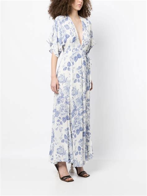 Reformation Winslow Floral Print Maxi Dress In Blue Modesens