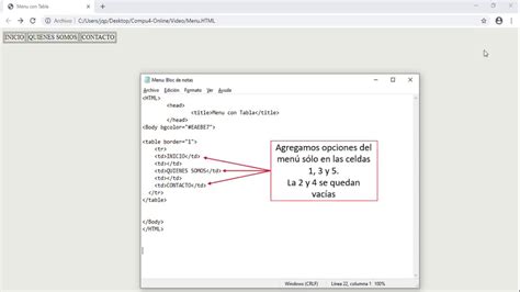 Menú con HTML y Bloc de Notas YouTube