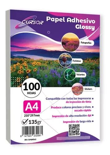 Papel Fotografico A4 135g Glossy Pack 100 Adhesivo MercadoLibre