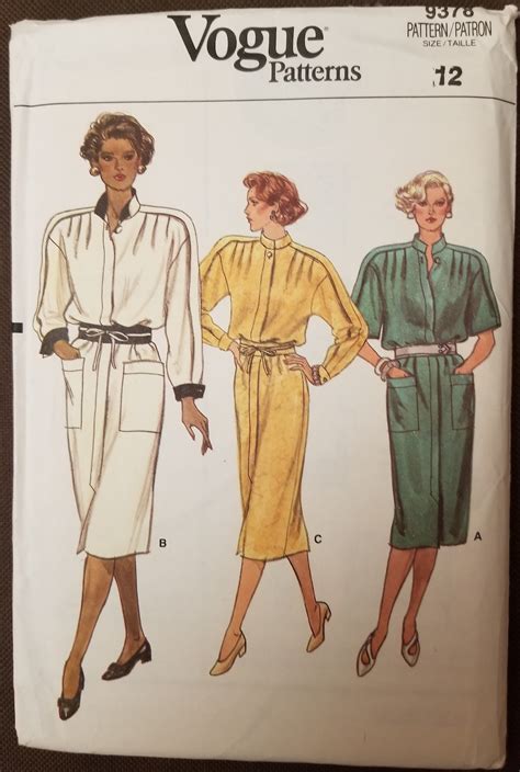 Uncut Vogue 9378 Sewing Pattern Size 12 Misses Dress Etsy