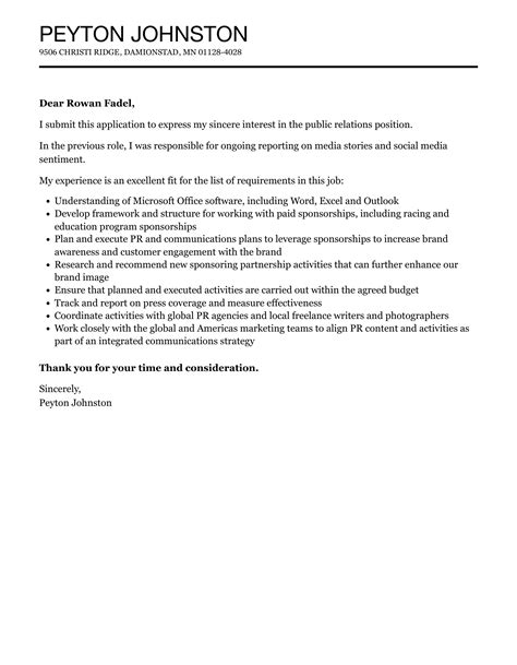 Public Relations Cover Letter Velvet Jobs