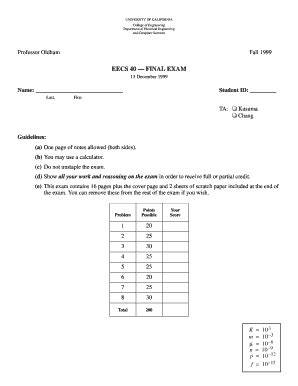 Fillable Online Hkn Eecs Berkeley Eecs Final Exam Hkn Eecs