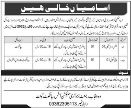 Mess Waiter And Mali Jobs At Punjab Regiment Sialkot Job