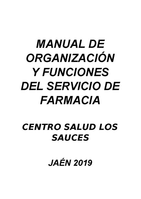 Manual DE Organización Y Funciones DEL Departamento DE Farmacia