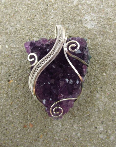 Amethyst Druzy Wire Wrapped Sterling Silver Chunky Swirly Wire Pendant