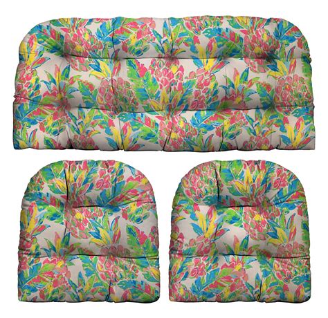 RSH Décor Indoor Outdoor Multi Color 3 Piece Tufted Wicker Cushion Set