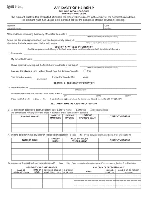 Printable Affidavit Of Heirship Texas