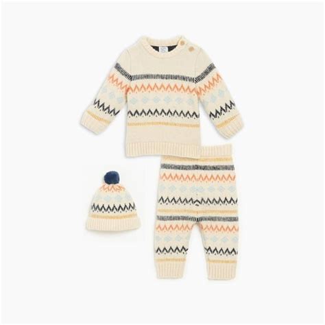 Hello World Baby Boy 3 Piece Knitted Set Beigemulti