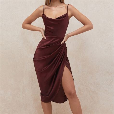 Nemort Spaghetti Strap Slit Midi Bodycon Dress Yesstyle