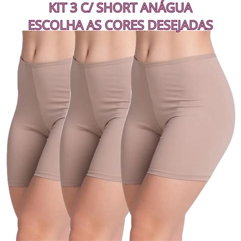 KIT 3 Short Segunda Pele Anágua Liso Feminina Básico Shopee Brasil