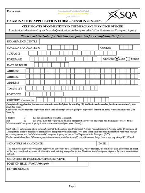 Blank Sqa Exam New Application Form Pdf