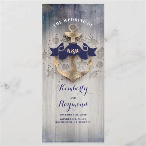 Golden Anchor Nautical Wedding Programs Zazzle