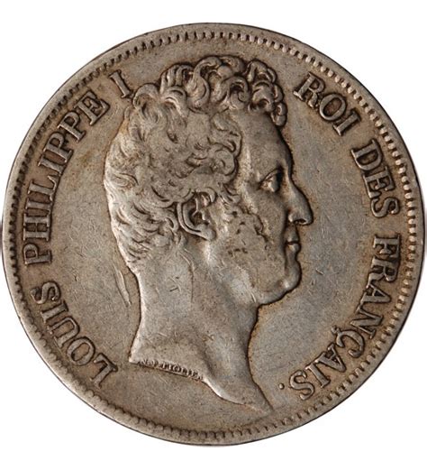 LOUIS PHILIPPE 5 FRANCS ARGENT 1830 B ROUEN Type Tiolier Tr Creux