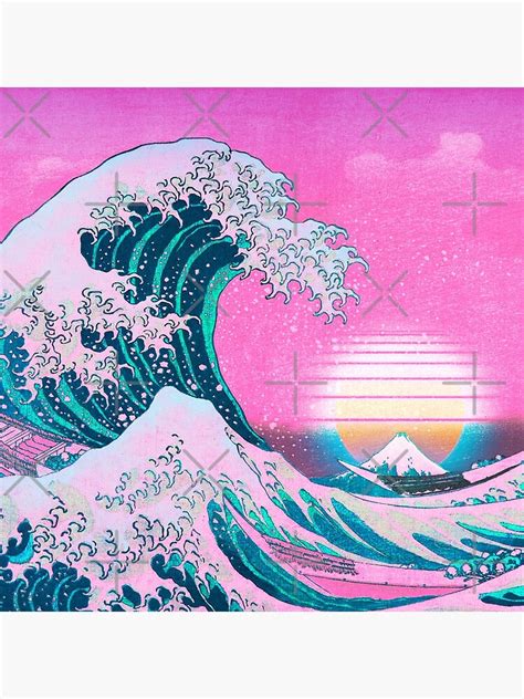 "Vaporwave Aesthetic Great Wave Off Kanagawa Retro Sunset" Acrylic ...