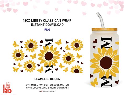 Mom Sunflowers Design 16 Oz Libbey Glass Can Sunflowers 16oz Glass Can