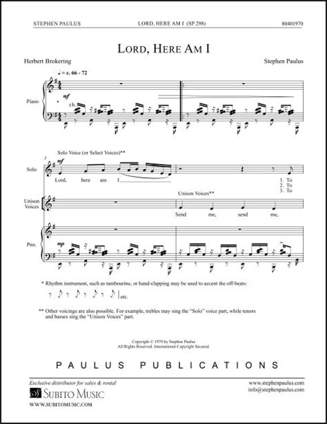 Paulus Lord Here Am I For Solo Satb Chorus Keyboard Subito Music