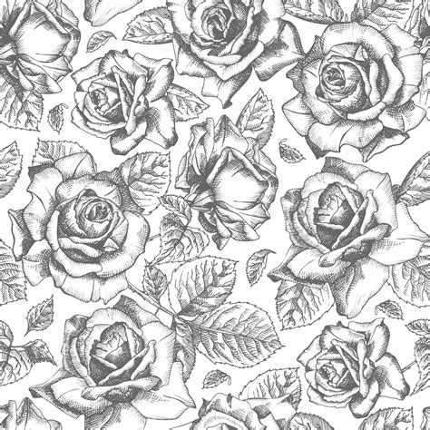 Premium Vector Seamless Pattern Hand Drawn Sketch Roses Detailed