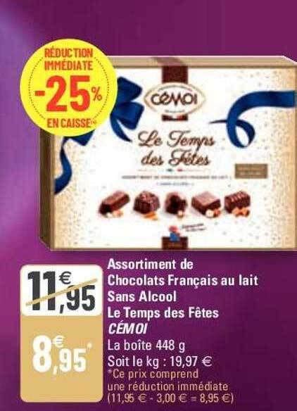 Promo Assortiment de chocolats français au lait sans alcool le temps