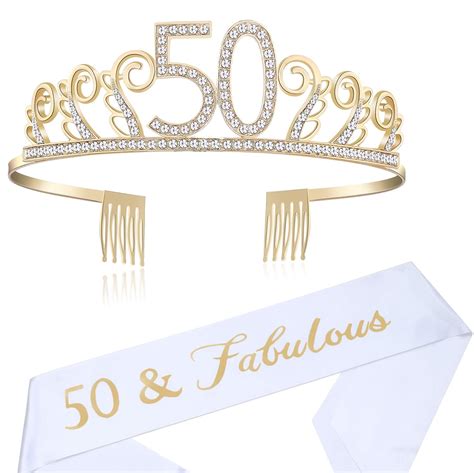 Babeyond 50th Birthday Tiara And Sash Crystal Happy