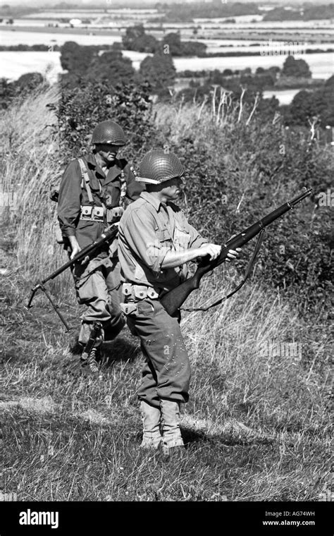 American Army Infantry In Combat In Normandy France 1944 Stock Photo