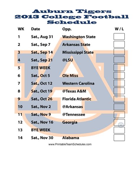 Auburn Football Schedule Printable