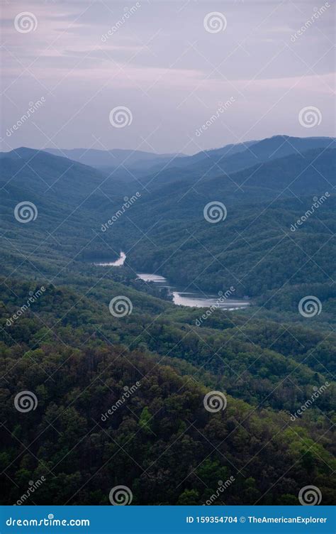 Blue Hour Sunset View Of Fern Lake Mountains Cumberland Gap