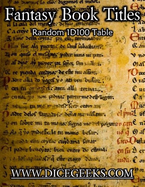 1d100 Random Table Of Fantasy Book Titles Free Pdf Rrpg