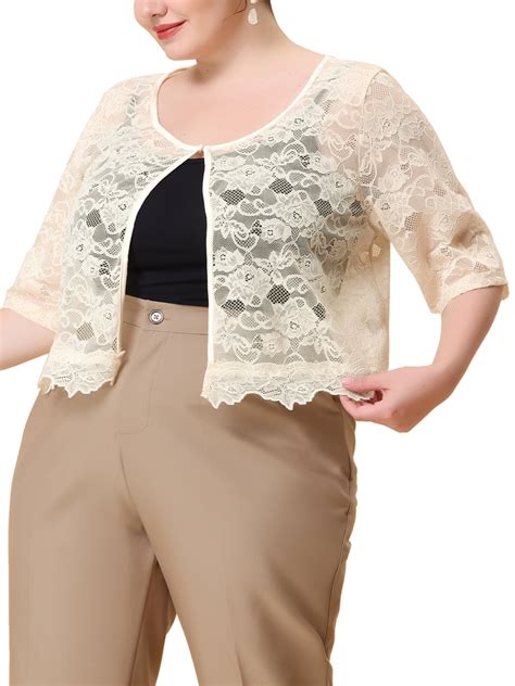 Agnes Orinda Women S Plus Size Sheer Floral Lace Open Front Shrug Cardigan