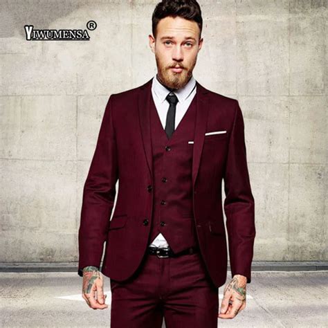 Traje Rojo Vino Para Hombre Esmoquin De 3 Piezas Para Boda Blazer Y