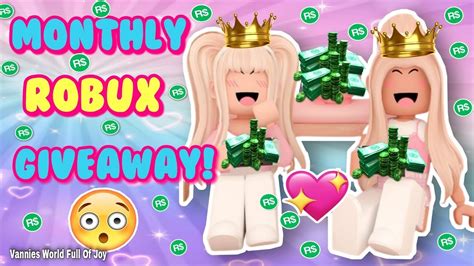 😱🤑 Monthly Robux Giveaway Roblox Giveaways Vannies World Full Of