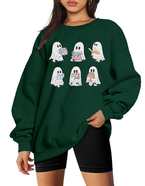 KimSoong Halloween Sweatshirts For Women Ghost Reading Books Sweater