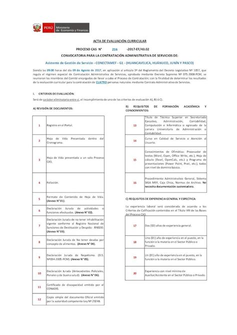 PDF ACTA DE EVALUACIÓN CURRICULAR PROCESO CAS PDF filevilca