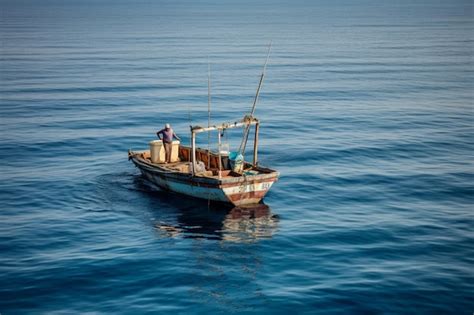 Un Pescador En Un Bote En El Océano Foto Premium