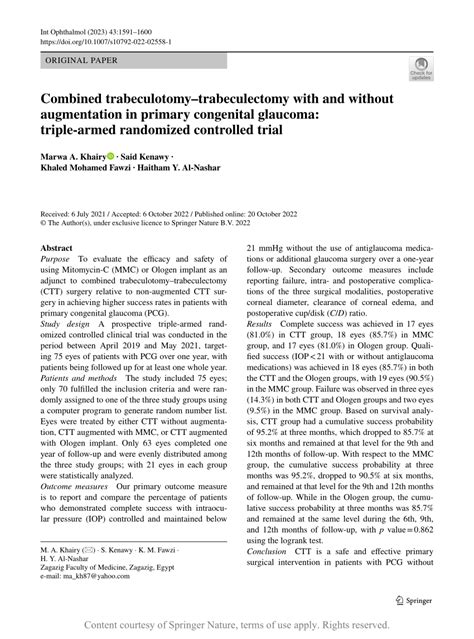 Combined Trabeculotomytrabeculectomy With And Without Augmentation In