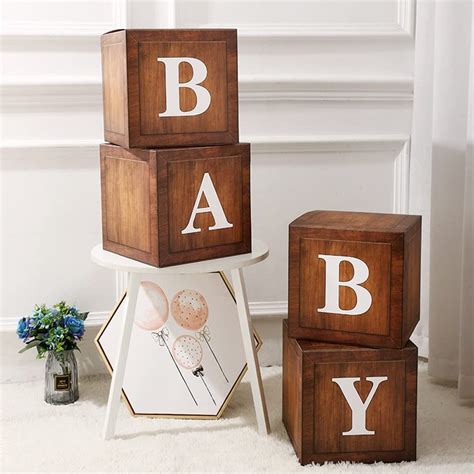 Baby Shower Box Deko für Jungen oder girl 4Pcs Braun Holzmaserung