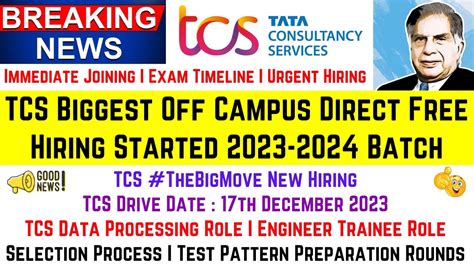 Tcs Off Campus Drive Batch Tcs Free Hiring Tcs Drive