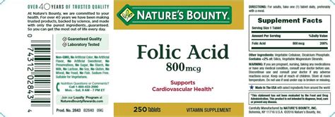 Nature S Bounty Folic Acid Mcg Tablets