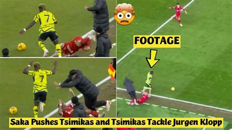 Bukayo Saka Pushes Tsimikas And Tsimikas Tackle Jurgen Klopp Youtube