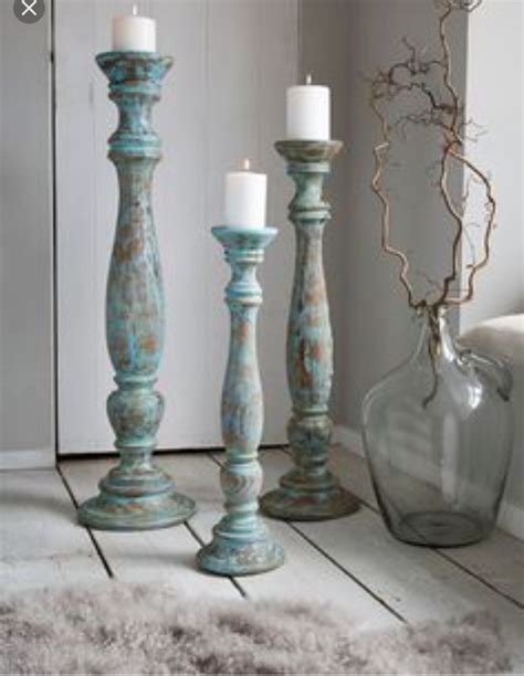 Trio Rustic Turned Wood Floor Candle Holders Floor Candle Tall