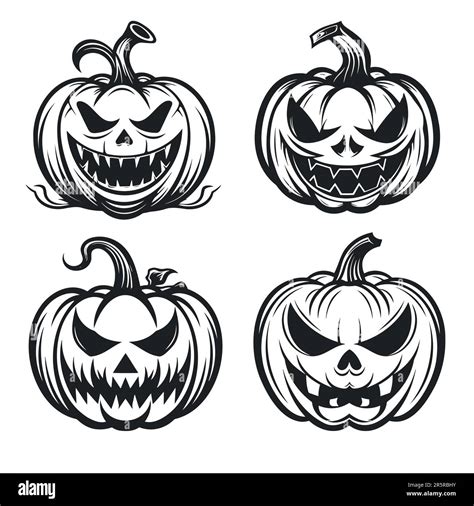 Set Of Halloween Pumpkins Drawing Vector Illustration Stock Vector