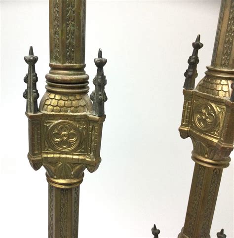 Antique Pair Of Brass Gothic Church Altar Candlesticks For Sale At