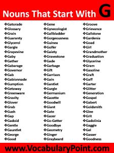 Nouns That Start With G Vocabulary Point