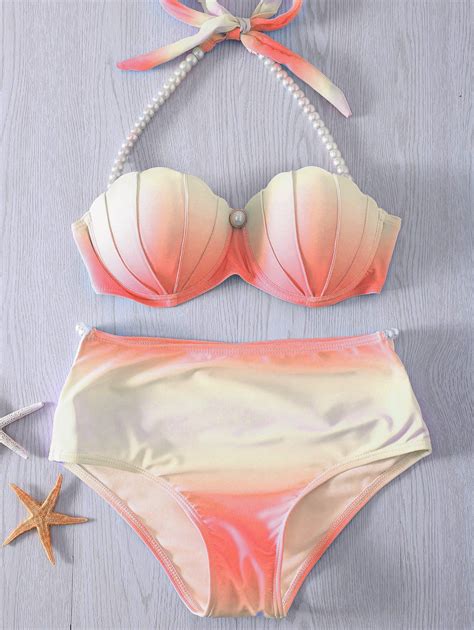 Pearl Embellished Halter Neck Tie Dye Bikini Set For Women Mermaid