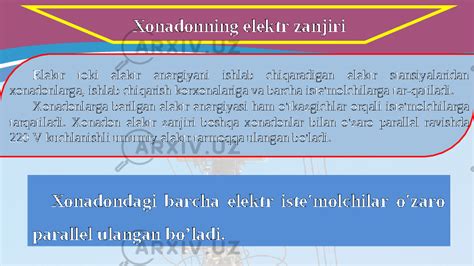 Xonadonlardagi elektr zanjirlar va ulashlar 8 sinf Физика