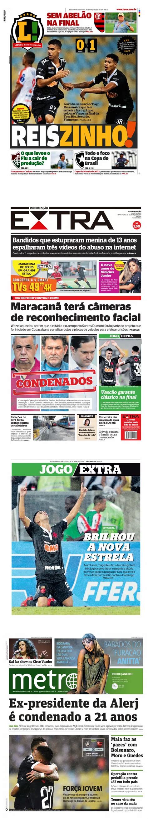 Veja as capas dos jornais após classificação do Vasco na Taça Rio