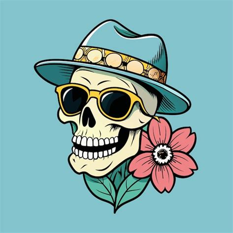 Premium Vector Man Skull With Sunglasses And Cap With Flower Tshirt