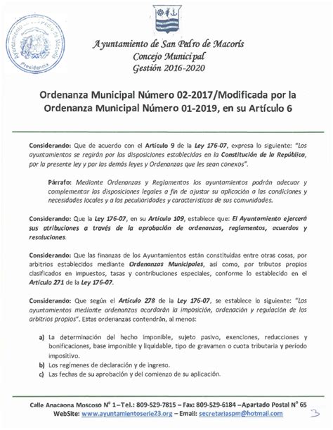 Ordenanza Municipal Número 02 2017modificada Por La Ordenanza